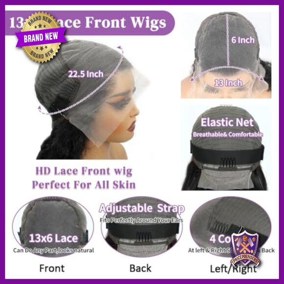 32 Inch Human Hair Lace Front Wig 200 Density Body Wave Pre Plucked Glueless main image 5